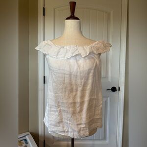 J. Crew White Linen Ruffled Blouse